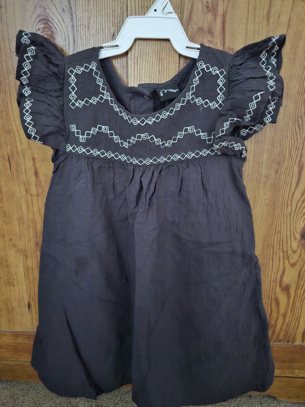 art class Black Dress with White Geometric Embroidery